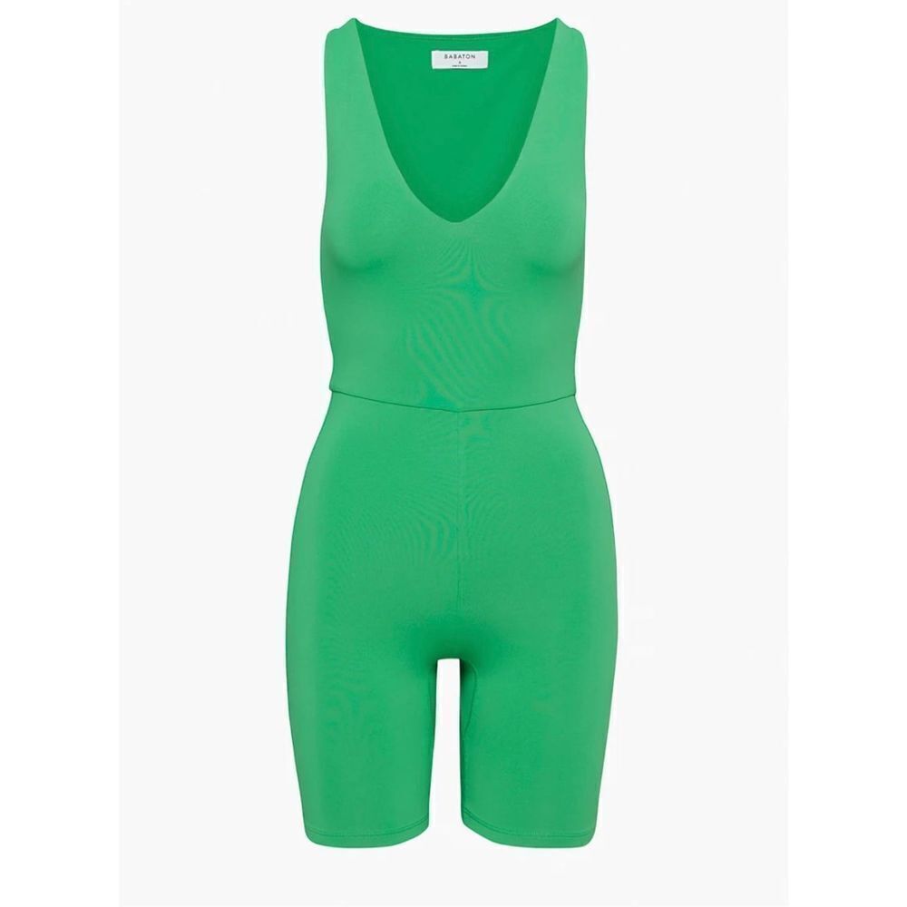 Babaton | Aritzia Contour V-Neck Romper Gloss Green Size XXS